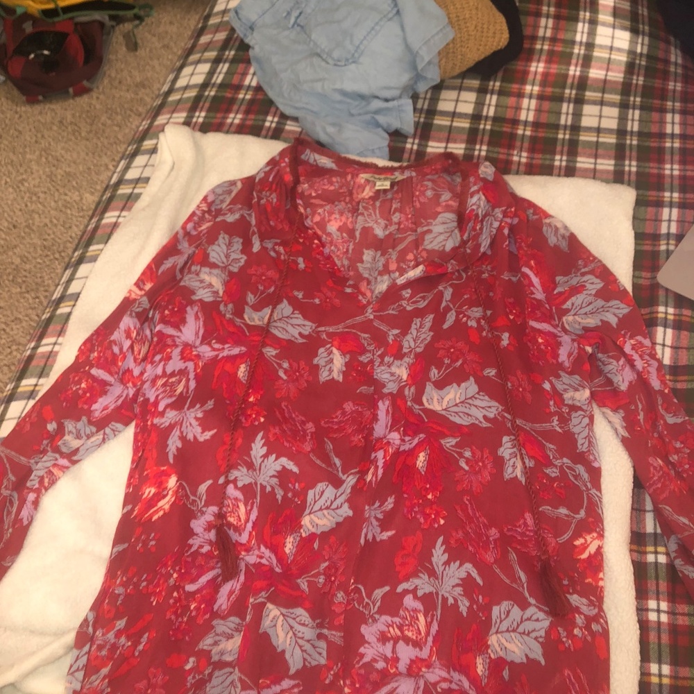 Floral Boho Red Peasant Blouse